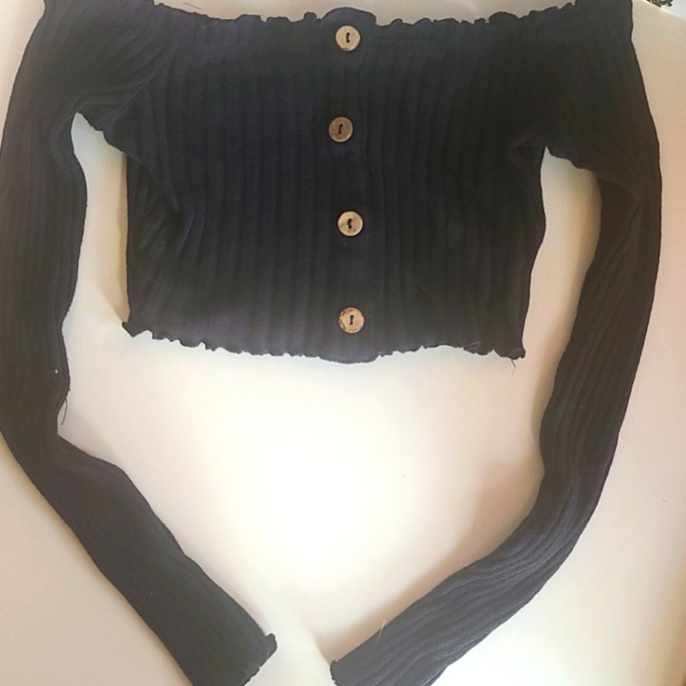 Small Black Off Shoulder Long Sleeve Top